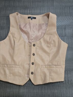 Beige Faux Leather Button Front Vest